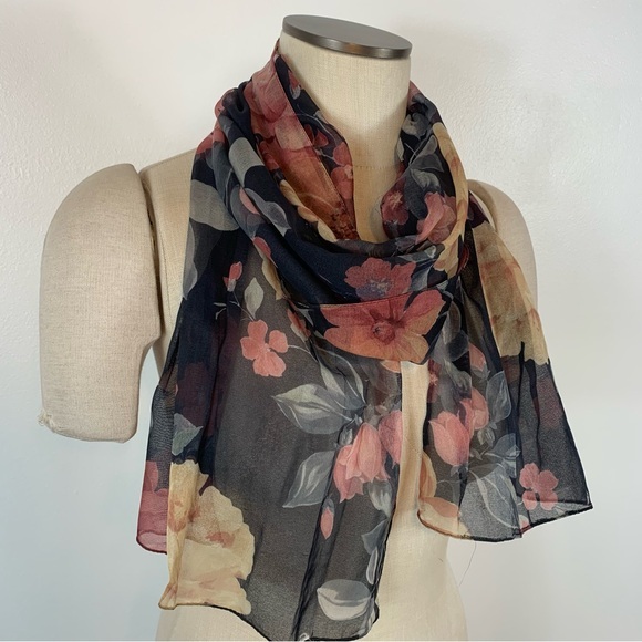 Muted Floral Sheer Oblong Scarf - Picture 1 of 5